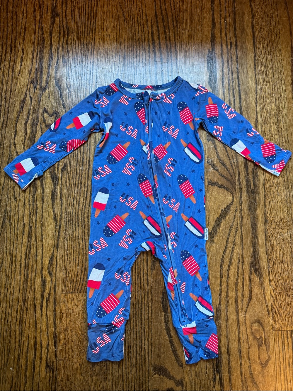 Blue Patriotic Popsicle Kids Footed Pajamas